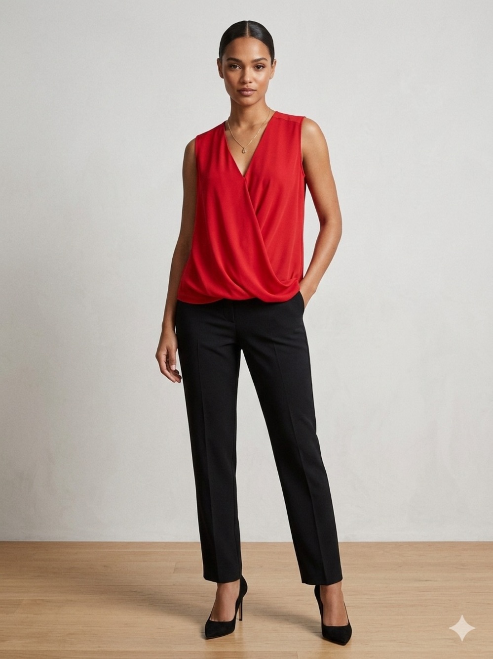 Mango Red Sleeveless Wrap-Front Camisole
